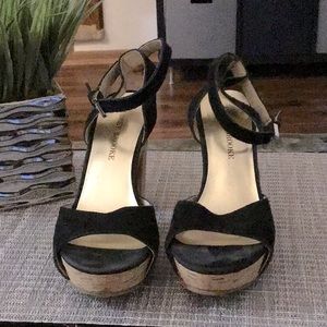 Audrey Brooke Suede ankle strapped 4” cork heel